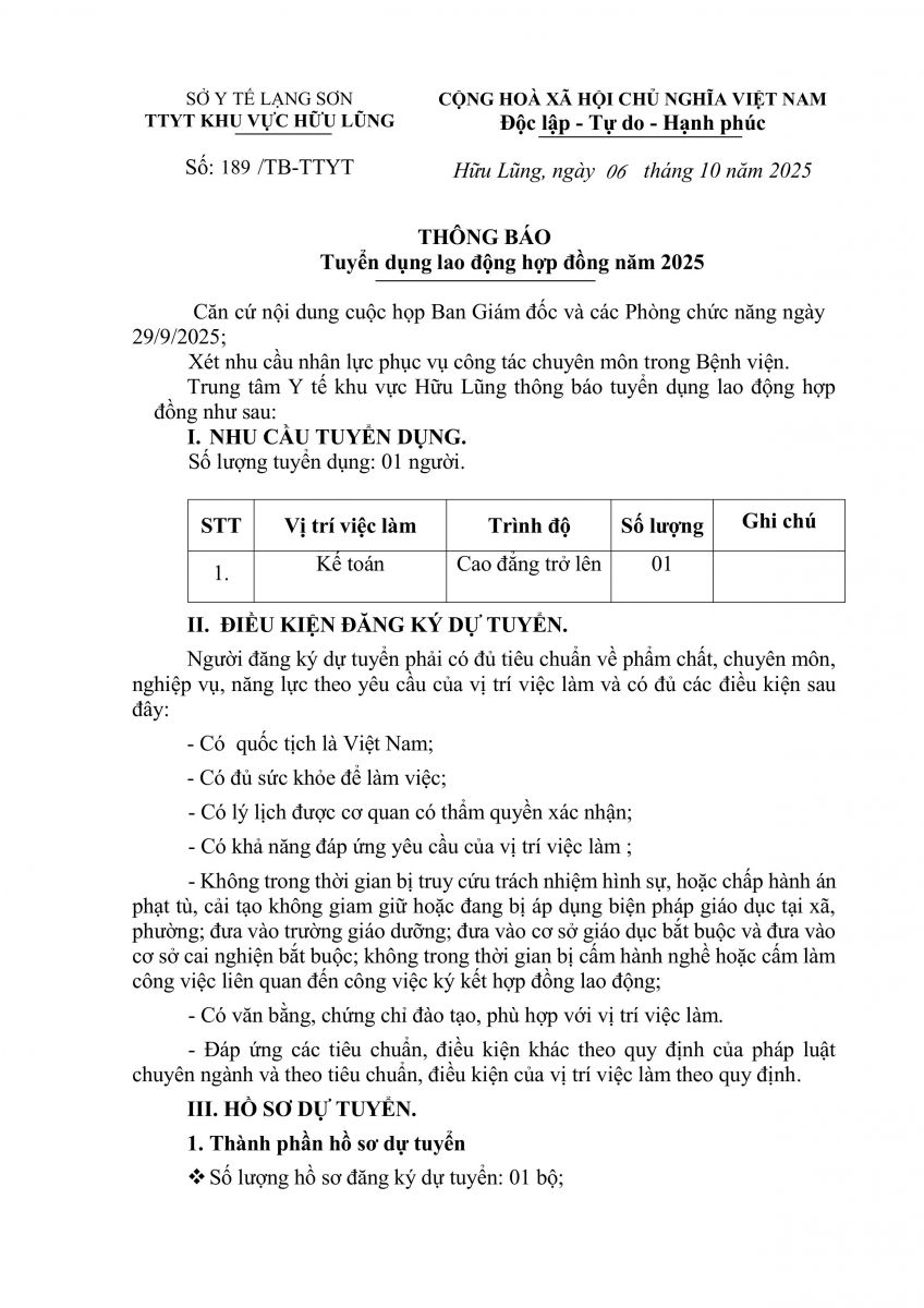 Thông báo tuyển dụng hợp đồng